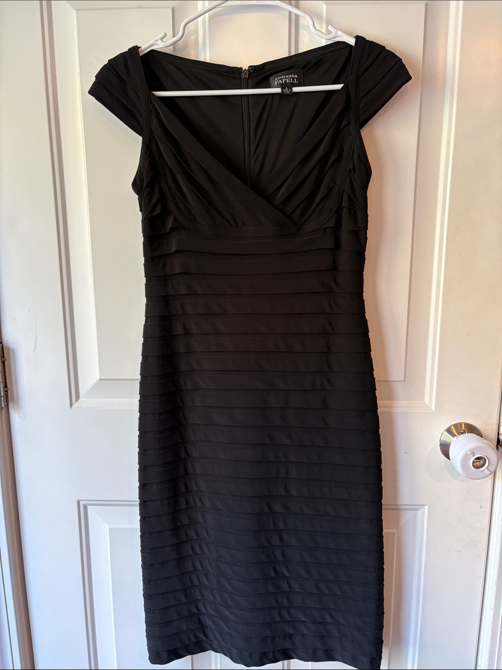 Adrianna Papell Black Cap-Sleeve Bandage Midi Dress
